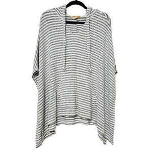Mesh + Lace Gray & White Striped Oversized Slouchy Fit Poncho Hoodie Sz Large
